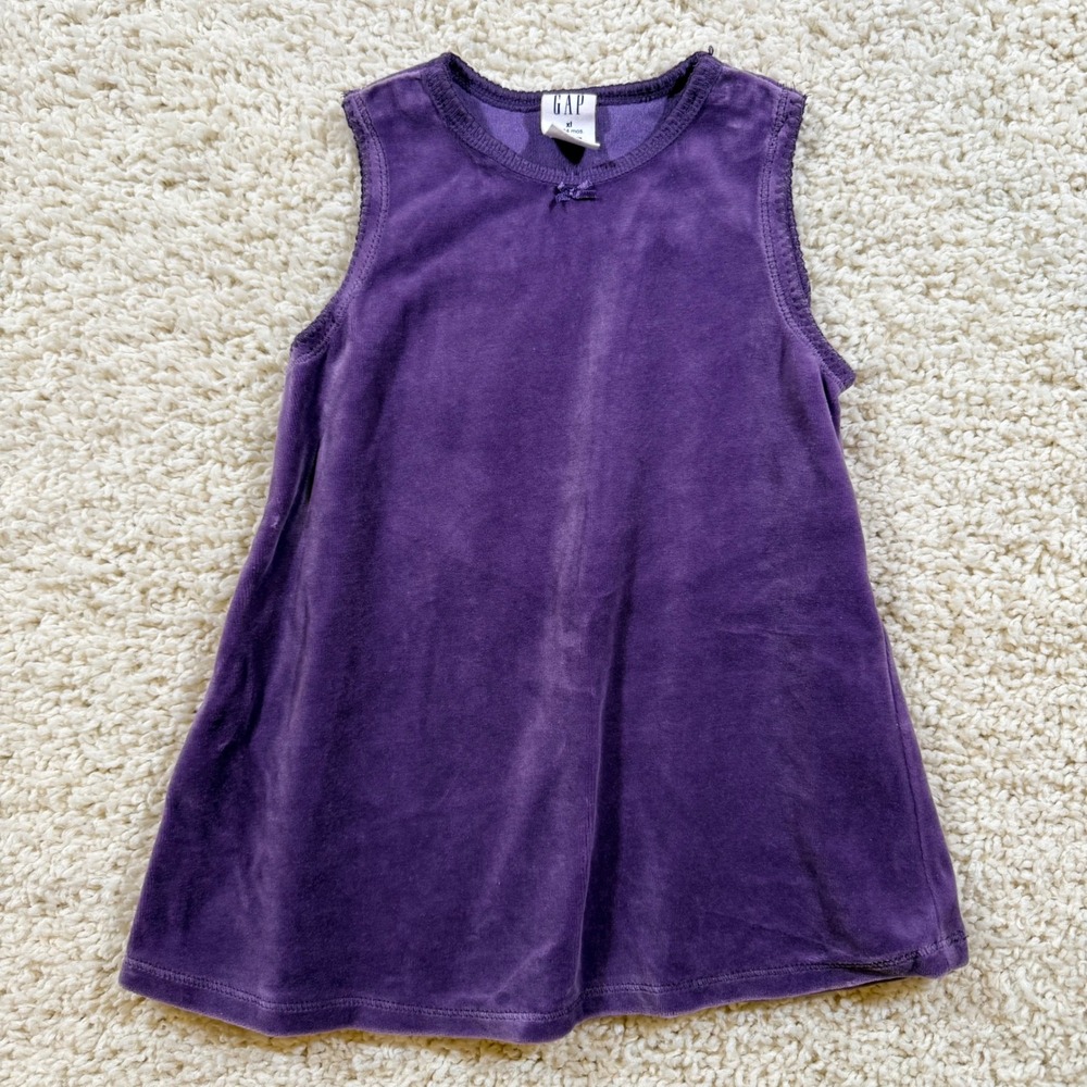 Vintage Y2K 2002 Baby Gap Girls Purple Velour Sleeveless Jumper Dress 18-24 M